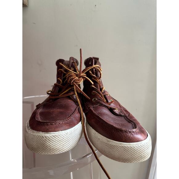 Polo Ralph Lauren Shoes Tavis Brown Leather High Top Sneakers Boots Men Size - Picture 2 of 16